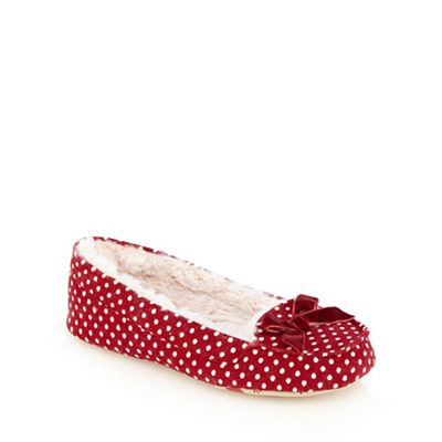 Lounge & Sleep Red polka dot print bow applique moccasin slippers